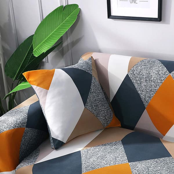 Strækbart sofabetræk med print, moderne skridsikkert 1/2/3/4 personers elastisk sofabetræk sofabetræk (3 personers sofabetræk: 181-230 cm, Multicolor-Square)