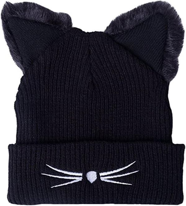Stickad mössa för kvinnor, vintermössa med kattöron, beanie