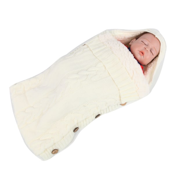 Nyfödd Baby Knit Wrap Filt Spädbarnssovsäck-Vit