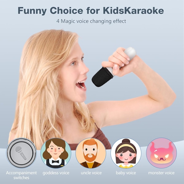 (Hvit 2 mikrofon) Karaoke-maskin for barn med 1 mikrofoner, bærbar