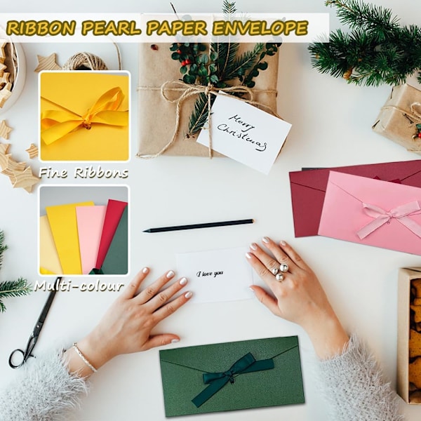 15-pack Retro Kraft Kuvert Färgade Kuvert Postkort Kuvert Pärlemorpapper Kuvert 22×11cm Rosett Presentkuvert för