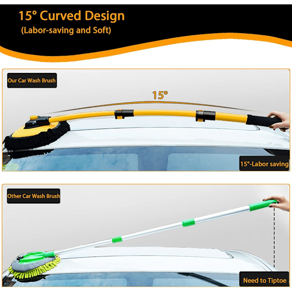15° Bøybar Bilvaskbørste med Teleskopisk Håndtak 43\" Aluminium Legering Lang Stang Vaskemoppe for Vask av Bobil Varebil Lastebil