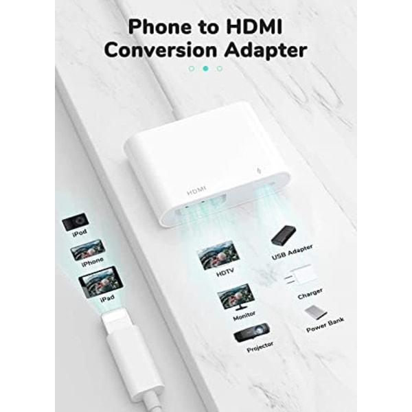 Apple MFi -sertifioitu Lightning - HDMI -digitaalinen AV-sovitin 1080P HD -videolle HDMI -synkronointi näytön liitäntäkaapeli latauksella P