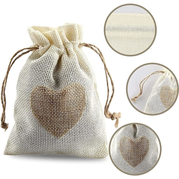40 stk. Burlap-poser med snørelukning, Jute-pose, Bu