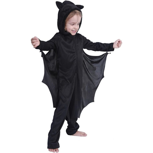 Børns Halloween-flagermuskostume med lynlås, hætte og handsker til rollespil til småbørn S