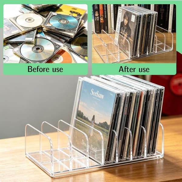 CD-opbevaring Akryl CD-holdere til CD'er og DVD'er | 17 × 12,5 × 4,5 cm, DVD-opbevaring 7 (1 stk. Transparent)