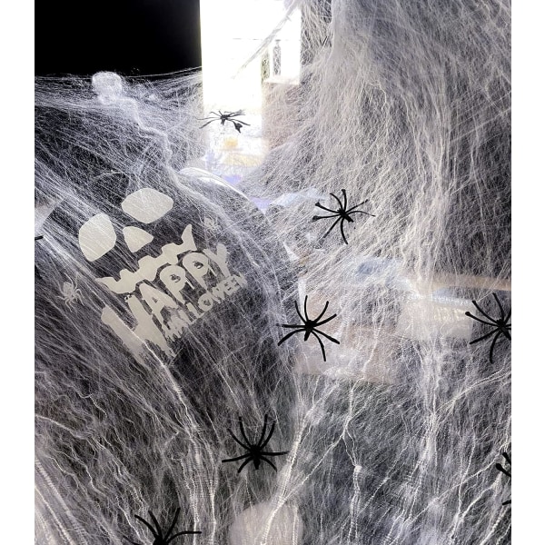 Halloween edderkoppespind, 100 g hvide strækbare spindelvæv med 30 falske sp