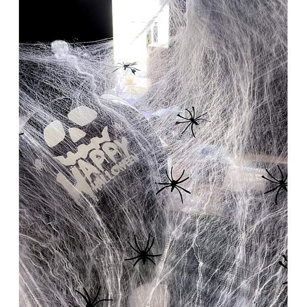 Halloween Spindelväv, 100g Vit Stretchy Spindelväv med 30 Falska Spindlar för Spökhus Dekor Hallo