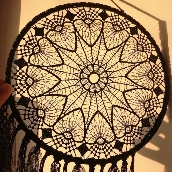 Käsintehty musta unelma - Suuri Boho-unelmaverkko macramella