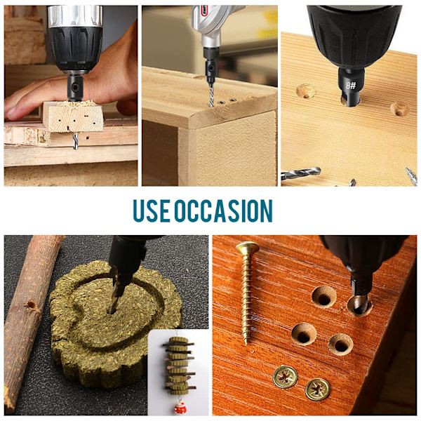 5-pack Fräsade Spetsar, Justerbar 1/4\" Snabbväxling, med Hex-nyckel, Träbearbetningsborr