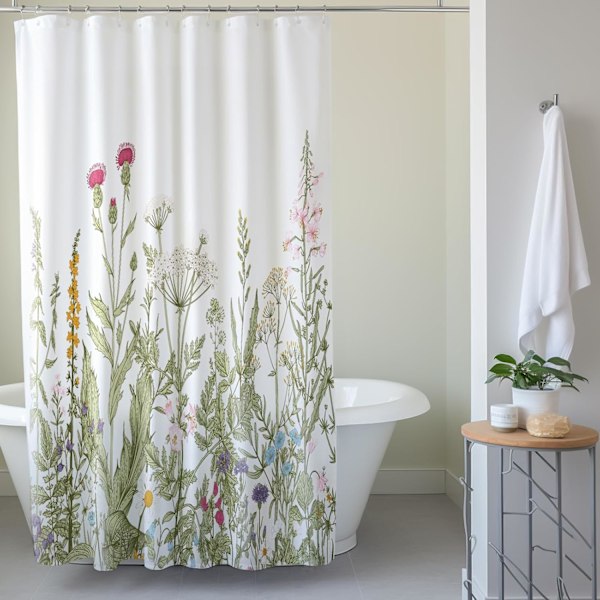 Suihkuverho 180x180 cm Polyesterikangasta, Pestävä ja Homeenesto, Vedenpitävä ja Nopeasti Kuivuva, Kylpyverho 12 Renkaalla