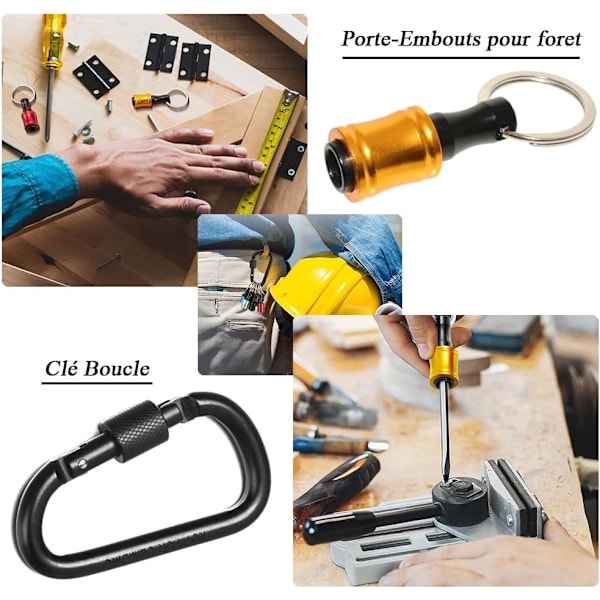 6 stk. Skruetrækker Bit Holder Adapter 6,35 mm Hex Shank Bore Skrue Bærbar Borebit Forlængerstang med Nøglering til Opbevaring og Hurtig Udskiftning af Bor