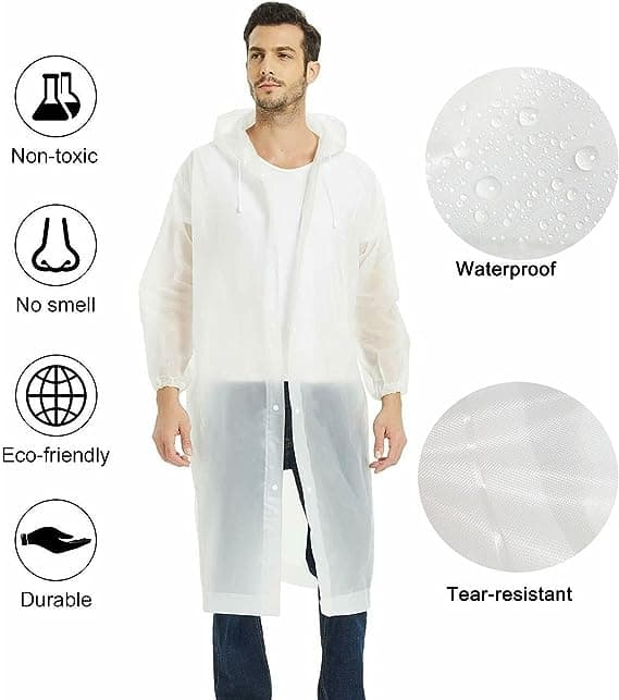 Vit 2-pack regnjackor regnponcho återanvändbar vattentät regn ja