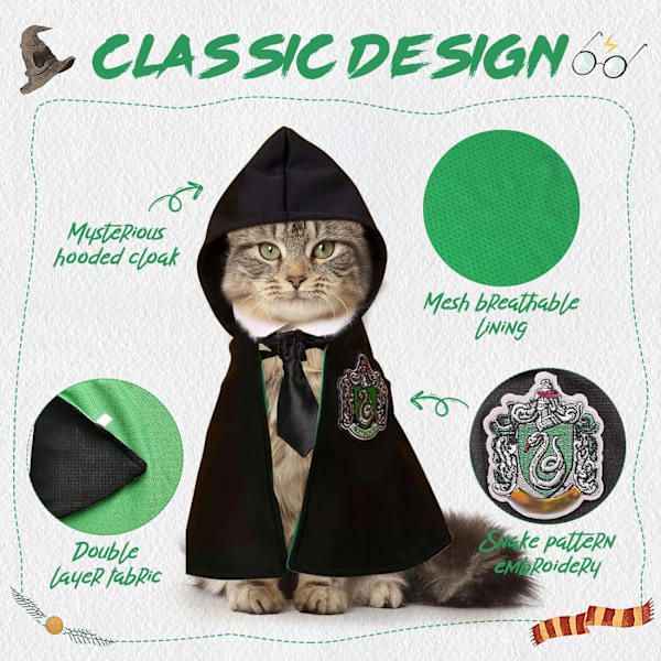 (Grøn, S) Pet Halloween Kostume Kappe Hund Kat Halloween Kostume Cosplay Kostume Pet Troldmand Kostume C