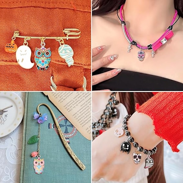 8 stk trykte hodeskallemetall-smykkeperler for DIY-halskjede, armbånd, ørepynt, smykkeproduksjon, håndverk