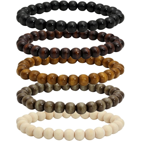 5 stk Træperle Armbånd Bangles til Mænd og Kvinder Elastisk