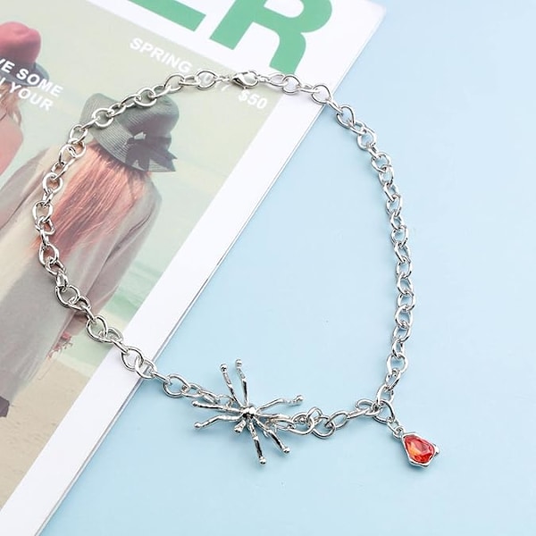 Goottilainen Rubiini Hämähäkkipendantti Kaulakoru Punainen Rubiini Kyynel Kaulakoru Rubiini Kristalli Choker Kaulakoru Hopea Curb Ketju Kaulakoru H