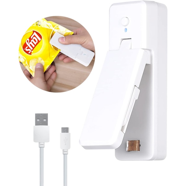 Pakkaus (Valkoinen) 2 in 1 Mini Sulkija Folioleikkurilla, Jääkaappisulkija Magneettisella Adsorptiolla, Ruoan Säilytys, Muovipussit, Sipsipussit
