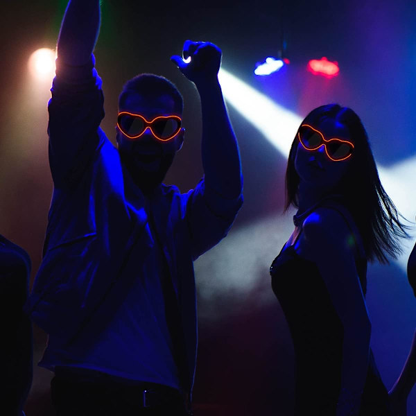 (Rød) Lysende briller, hjerteformede festbriller, LED EL-trådnneonlysbriller glødende maske for