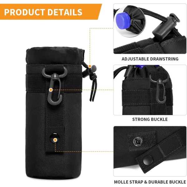 Tactical Molle 500 ml vannflaskepose, Militær turryggsekklommer for camping Fottur Sportssykkel