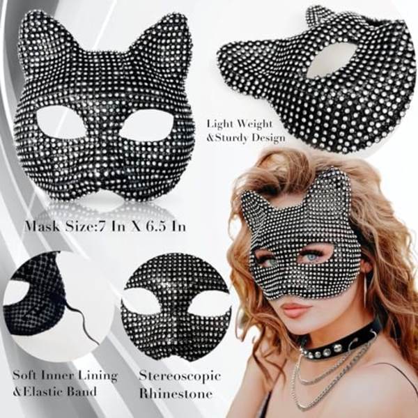 Kattkostym för Kvinna Katt Halsband Choker Handskar Rhinestone Katt Mask Svans Katt Kvinna Outfit Tillbehör Katt Kostym