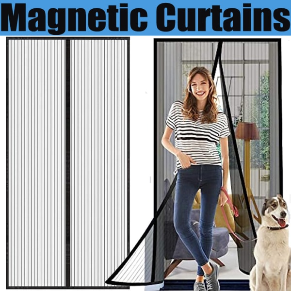 Insektnetdør 100x210 insektbeskyttelse magnet myggenet Sort Sort