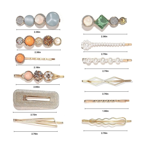 （Stil 1）20 stk Håndlagde akrylharpiks perlehårspenner i marmorform og geometriske rhinestones - E