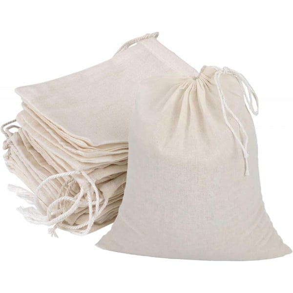 20 stk gjenbrukbare bomullsposer med snøring, gaveposer, kaffe- og tebryggeposer, nøttemelkposer 10*12cm