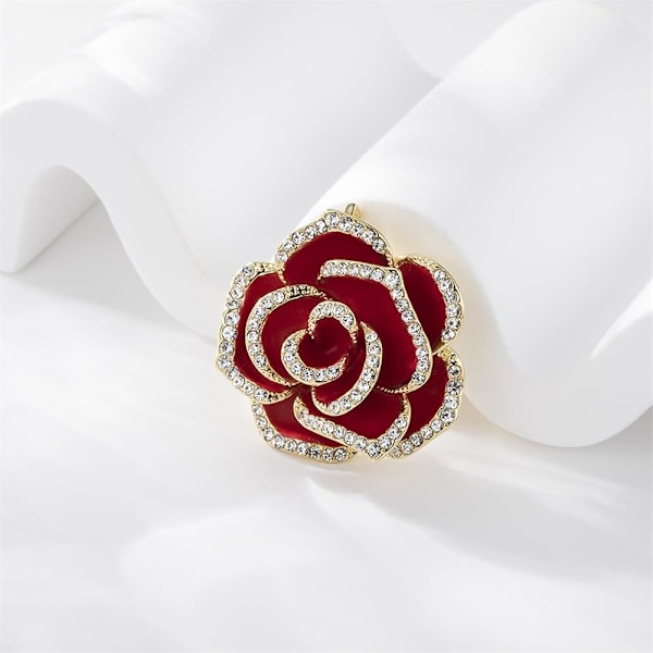 Kristall Strass Röd Blomma Brosch Dam Kamelia Nål Strass Blommig Brosch Dam Mode Kläder Brosch Smycke Tillbehör