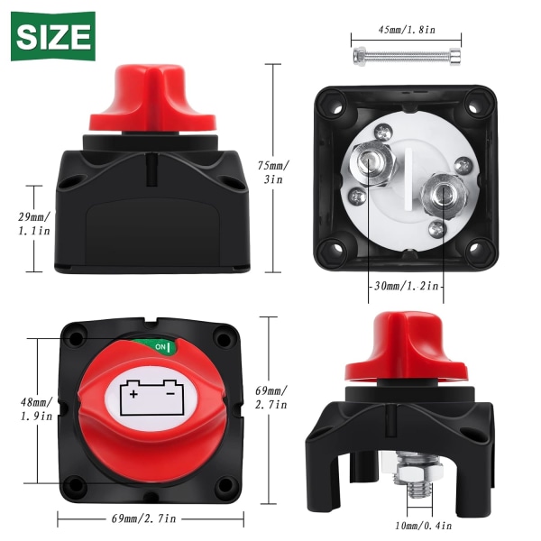 Batterikredsløbsafbryder 12V 24V 48V Batteriafbryder 1-2-Begge-FRA, Batterihovedafbryder 275A Batteri