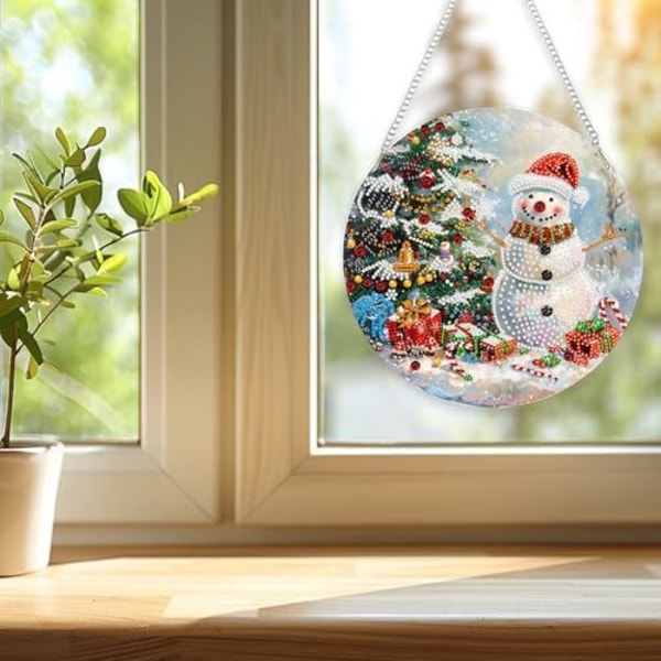 DIY Hängande Diamantkonst-Hänge Kit Snögubbe, Special Crystal Juldiamantmålning Ornament Kit för Vuxna, 9.8x9.