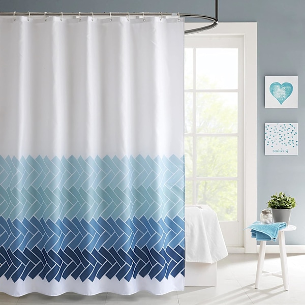 Blå geometriske pile bruseforhæng polyester badeforhæng skimmel og meldug resistent 180 x 200cm