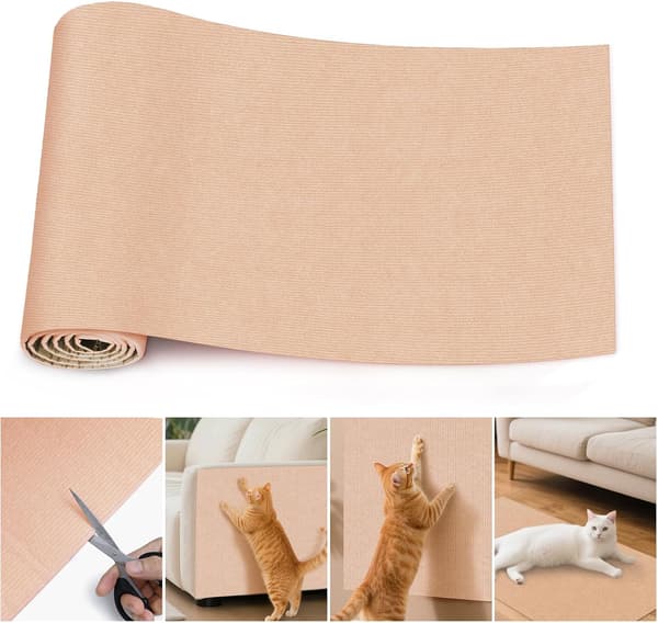 Selvklebende katteskrapematte, anti-ripe katte-sofaprotektor, DIY vegg- og sofaskrapestolpe (Khaki 200CM)