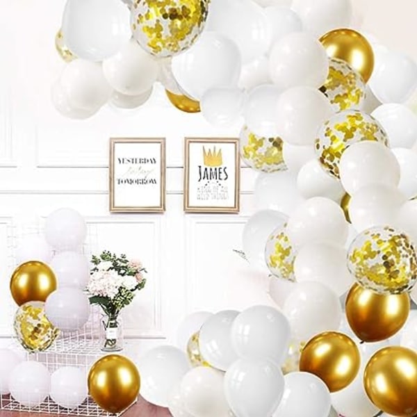 Gullballonger, 60 stykker konfetti Gullheliumballonger, hvit
