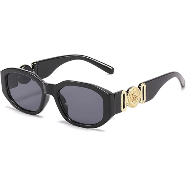Svarte Trendy rektangulære solbriller for kvinner Menn Irregular Vinta