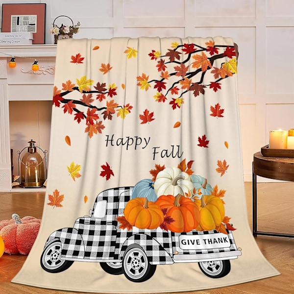 Happy Fall Pläd Mjuk Höst Pumpa Löv Kastpläd Pumpa Dekoration Varm Lätt Flanell Fleece Plysch Sängkläder