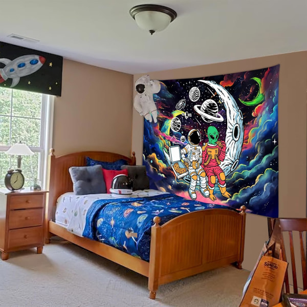 Rom Astronaut Alien Tapestry for Menn Gutter Soverom, Kule Trippy