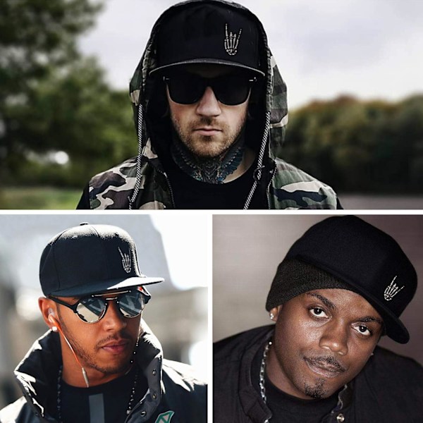 Miesten litteälippuiset hatut, Cool Rock Roll -kallohattu, luuranko käsi, miesten snapback-hattu, baseball-lippis, musta snapback-hattu pojille
