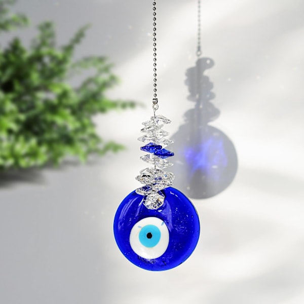 Blå Glas Ondt Øje Talisman med Krystalperler - Held og Lykke Charm, Hjem, Kontor, Bil Dekoration, Velsignelse Ornament, Refl