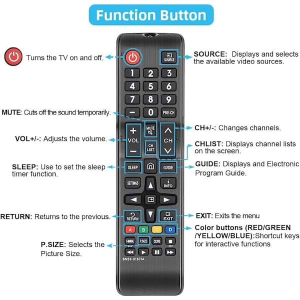 Universal fjernbetjening, Smart TV fjernbetjening kompatibel med alle Samsung-fjernbetjeninger