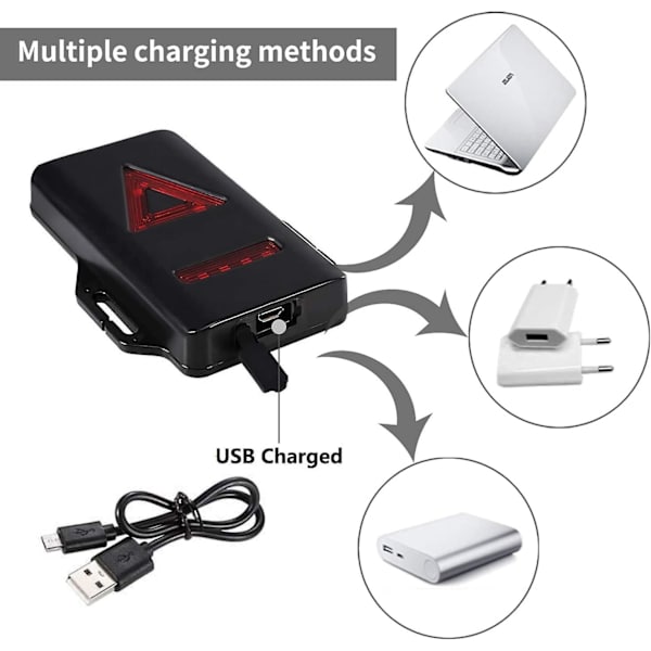 Juokseva valo, 3-tilainen USB-ladattava vartalovalo takavalolla