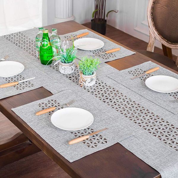 1 st  Rektangulär Bordlöpare Tyg Hem Gary Bordlöpare med Vältrimmad Kant för Picknick inomhus och utomhus Dinin