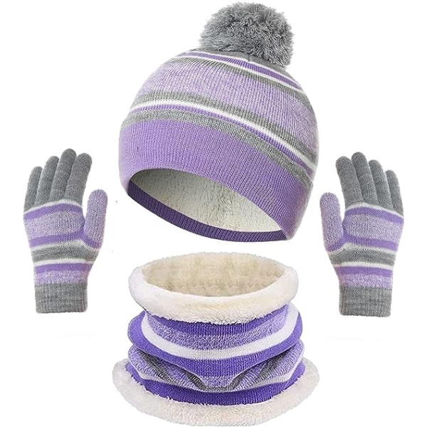 (lilla) 3 i 1 varme beanie tørklæde handsker sæt til børn vinter