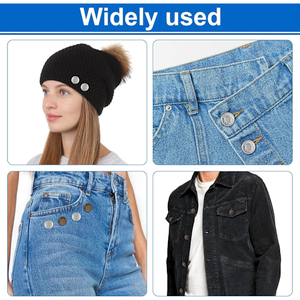 12 Sett Knappnåler for Løse Jeans, Ingen Søm og Ingen Verktøy Øyeblikkelig Erstatning Snap Tack Bukseknapp, Gjenbrukbar og Justerbar Metall Bukse Strammer