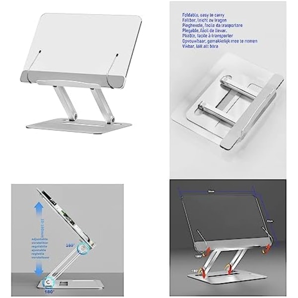 (32×21,8×6cm) Aluminium og Akryl Læse Stativ, Justerbar Højde og Vinkel, Ergonomisk Laptop Stativ, Musik Stativ Bog H