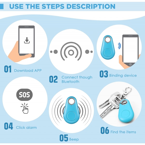 3 pakker Smart Tracker nøkkelfinner lokalisator flerfarget trådløs GPS-tracker Mini Anti Lost Alarm Sensor
