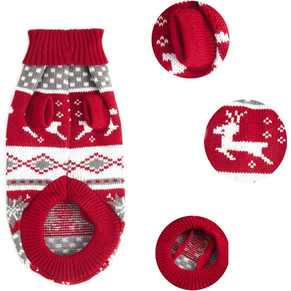 Söt hundjultröja med ren och snöflinga, stickad husdjurströja, mjuk och varm tröja med polokrage
