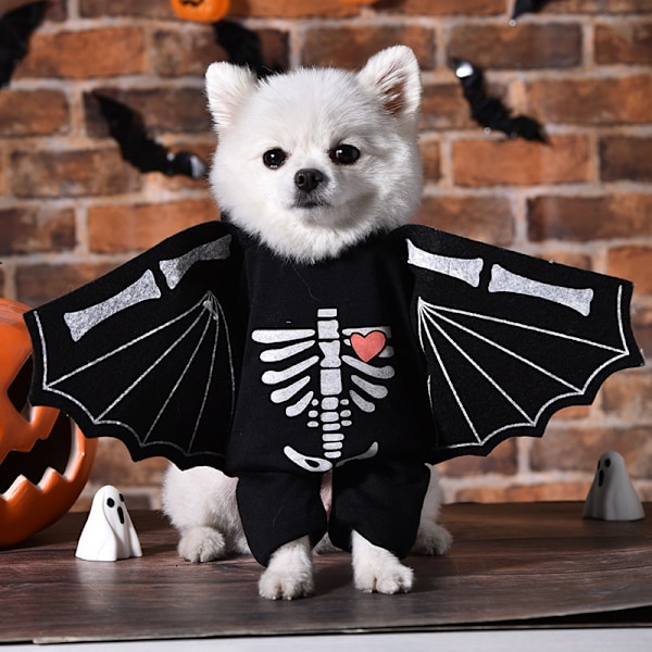 (M) Svart fladdermus Halloween skelettdräkt, lämplig för hundar och katter, Halloween husdjursdräkt