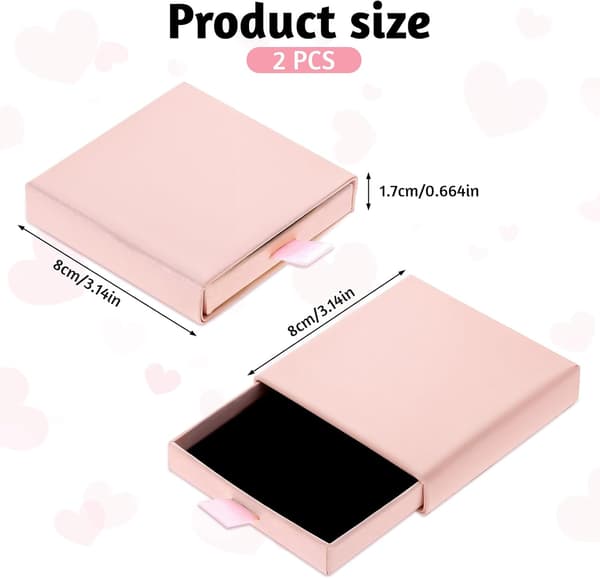 Set med 2 presentaskar i papper - 8 x 8 x 1,7 cm - Små expanderbara presentaskar - Fyrkantiga - (rosa)