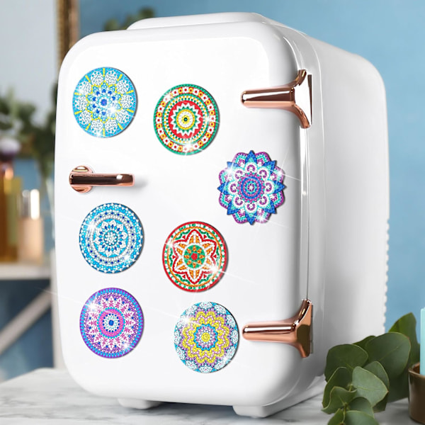 12 kpl Jääkaapin Timanttimaalausmagneetteja - Helppo DIY-setti aikuisille - Klassiset Mandala-kodin sisustukset